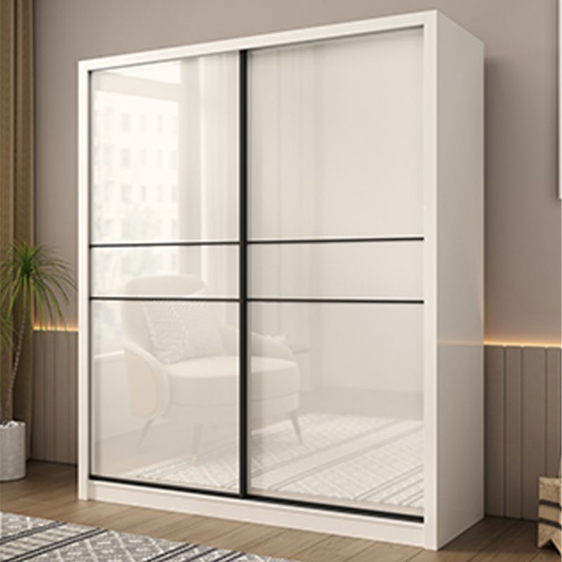 Sliding Door Wardrobe Closet White Wood Wardrobe Armoire with Shelves