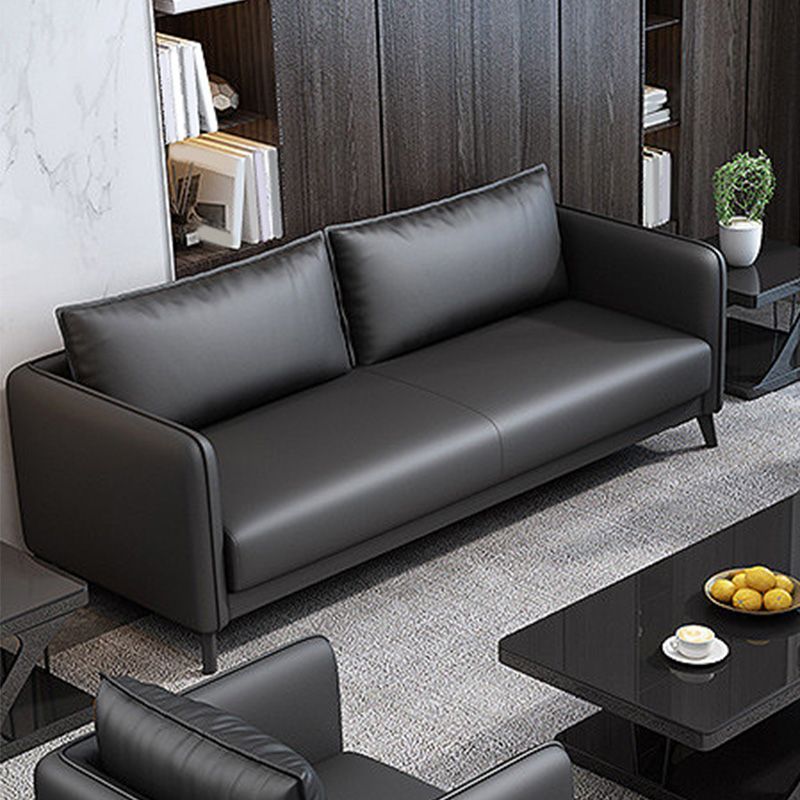 Standard Square Arm Leather Stain Resistant Sofa Couch with Pillows