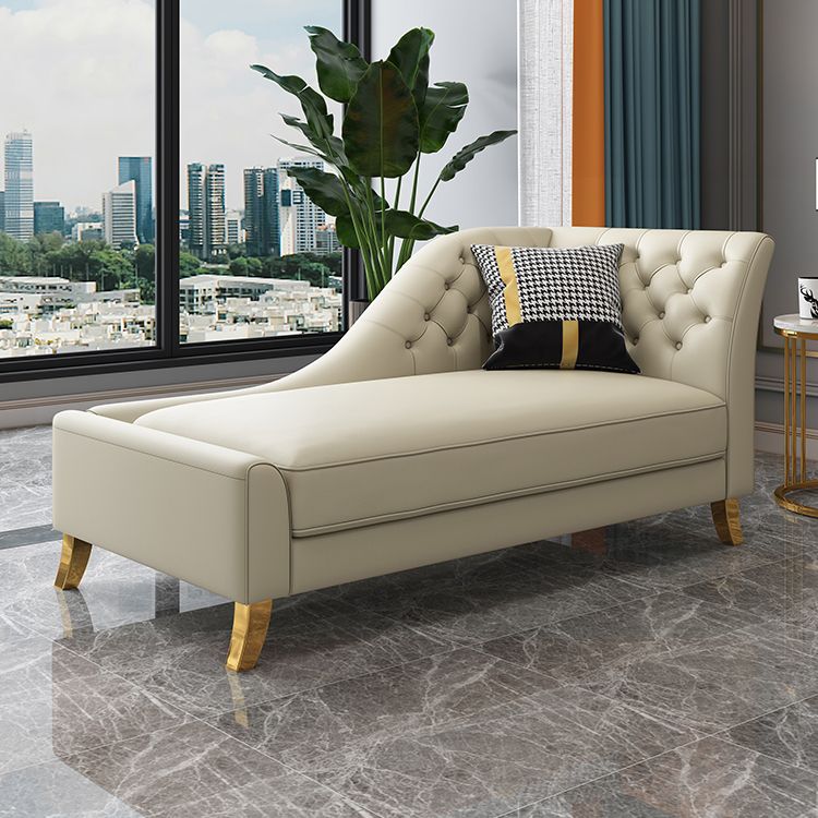 Glam Style Solid Color Genuine Leather Rolled Arms Chaise Chair with Tufted