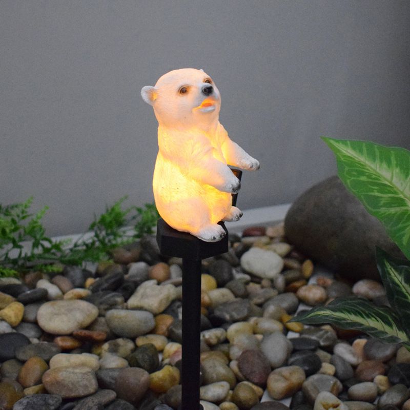 Bear Shaped Resin LED Stake Light Modern Style White Solar Lawn Lighting for Courtyard