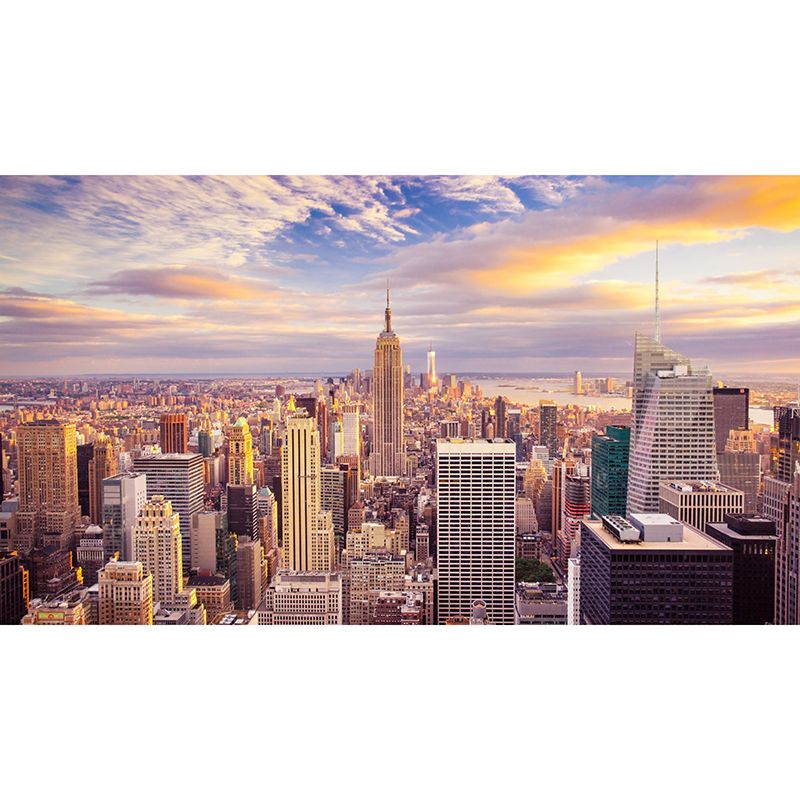 Cool Murals for Accent Wall and Guest Room, Yellow and Blue European Contemporary Building, Made to Measure