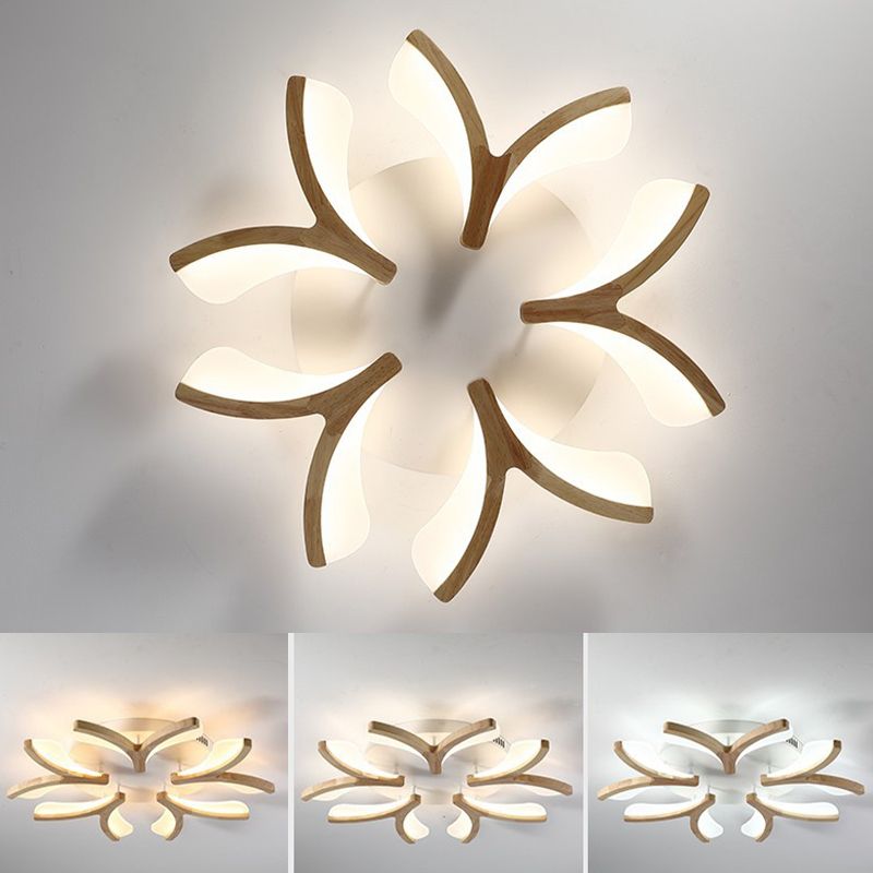 Satélite artificial de color madera cruda semiintegrado, lámpara de techo de madera moderna y simple con pantalla de acrílico