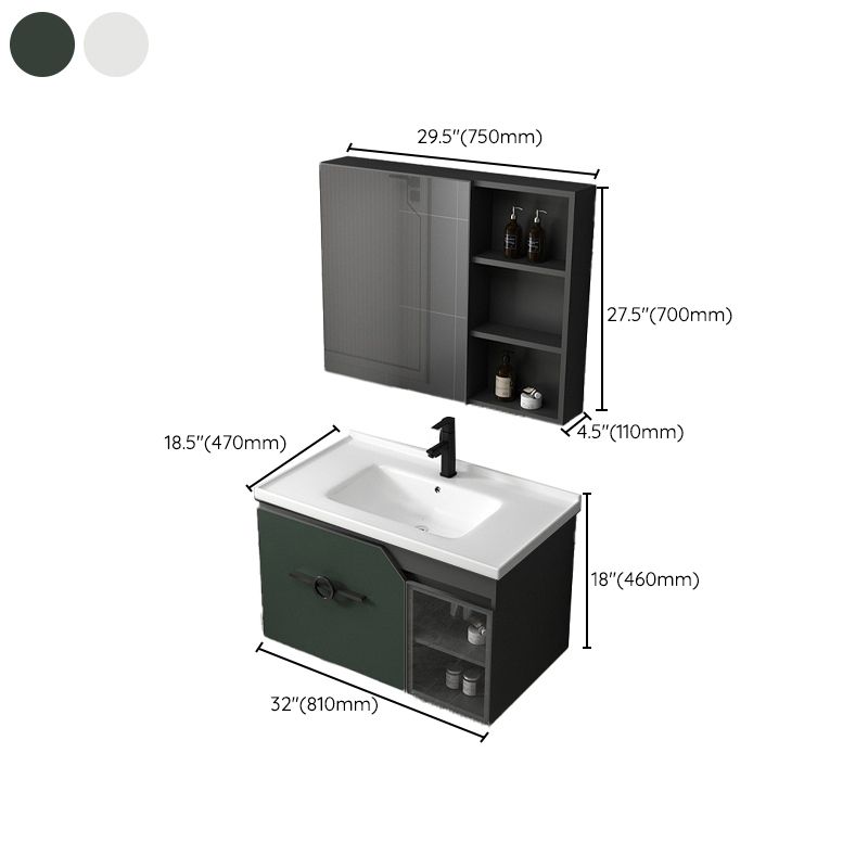 Metal Frame Bath Vanity Mirror Rectangle Wall Mount Single Sink Bathroom Vanity Set