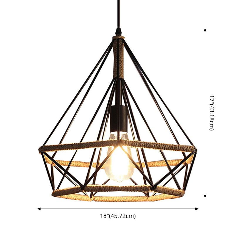 Diamond Cage Rope Ceiling Pendant Light Vintage Style Restaurant Pendant Ceiling Light in Beige