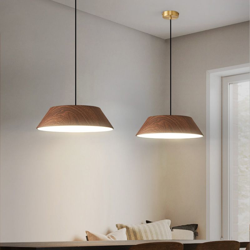 Wood Grain Tapered Hanging Lamp Nordic Metal LED Pendant Light with Acrylic Diffuser