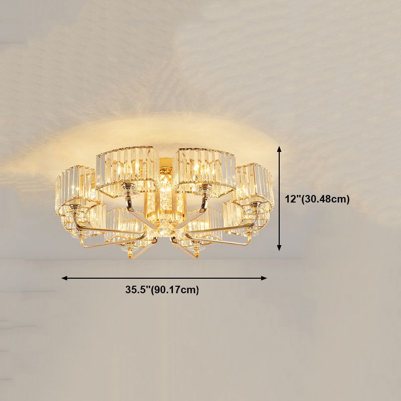 Moderne Metall-Halbblüte-Lampen-Golddecke mit Rechteckkristallschatten mehrköpfiger Kopf