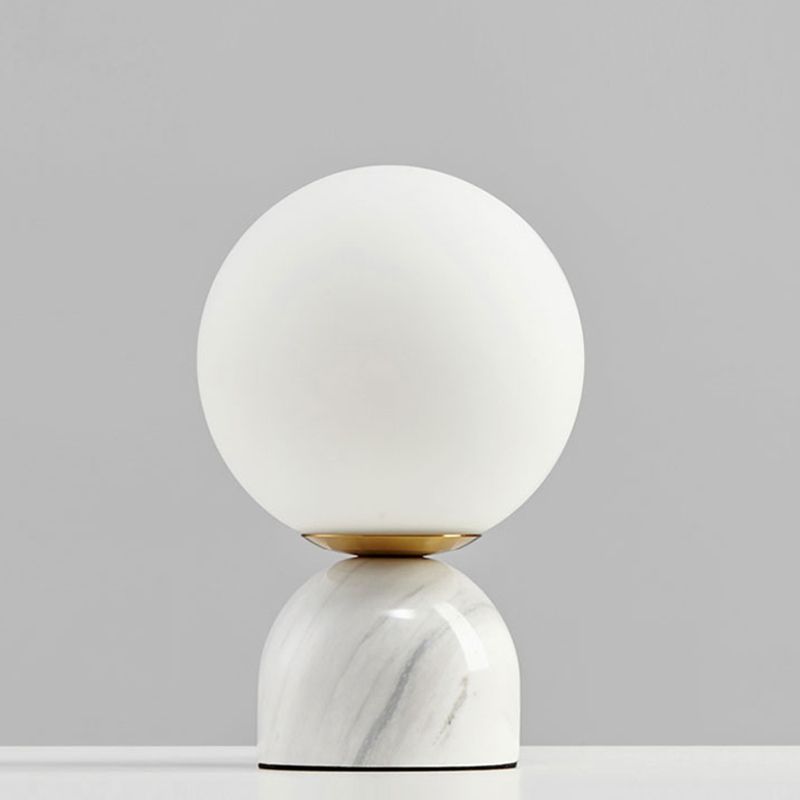 Servizio di notte semplice a sfera Light Milky Glass 1 Lampada da comodino con piedistallo in marmo nero/bianco/verde