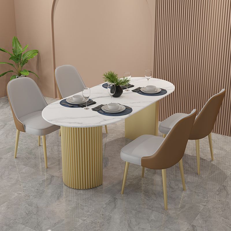 Gold Base Double Pedestal Table Modern Oval Metal Dinner Table Kitchen Home