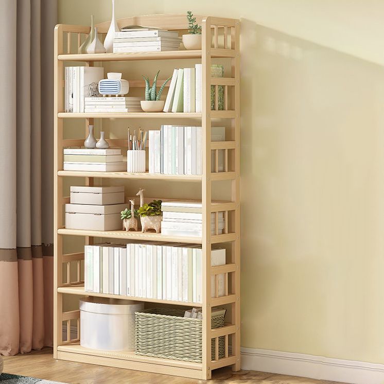 Modern Solid Pine Wood Bookcase, Natural, Open Bookshelf for Living Room