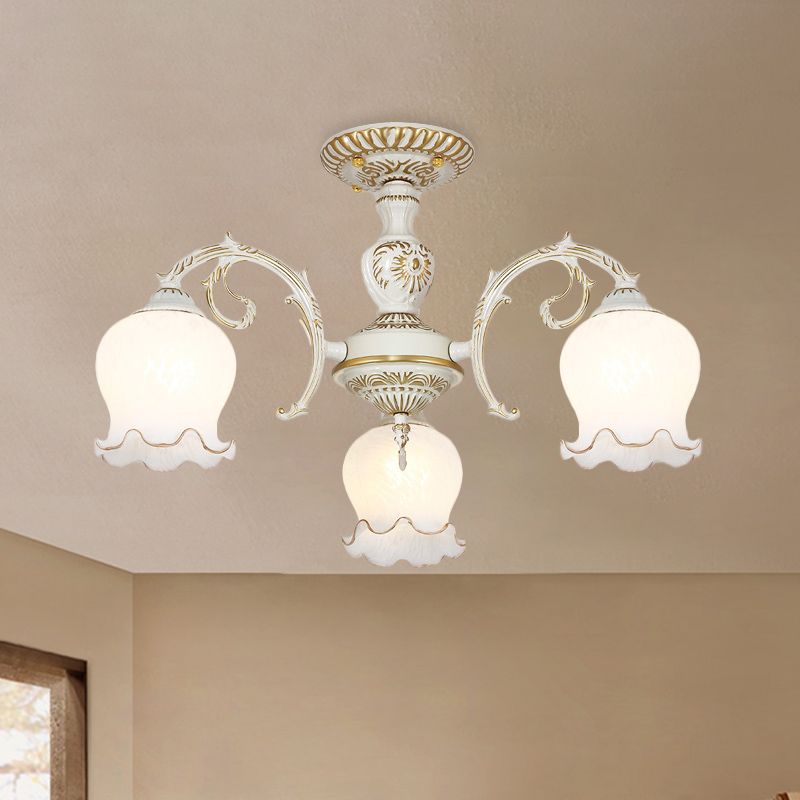 Blume Wohnzimmer semi Flush Rustikale Weiss Glas 3/5/6 Bulben Beige Flush Mount Light Halterung