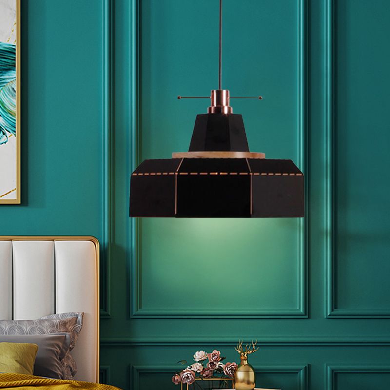 Cylinder/Diamond Shade Indoor Pendant Lighting Modern Style Metal and Wood 1 Light Black/White Ceiling Fixture