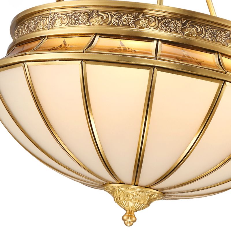 Salon inversé semi-flatter l'éclairage colonial grosé verre 4 lumières plafonnier en laiton