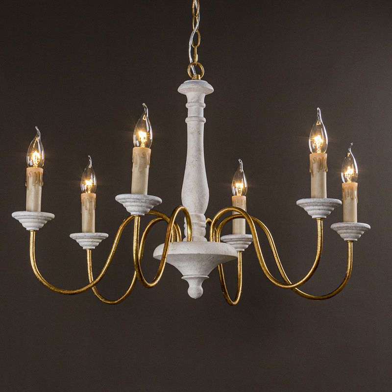 6 Lights Wood Suspended Lighting Fixture Traditional Curving Dining Room Ceiling Suspension Lamp