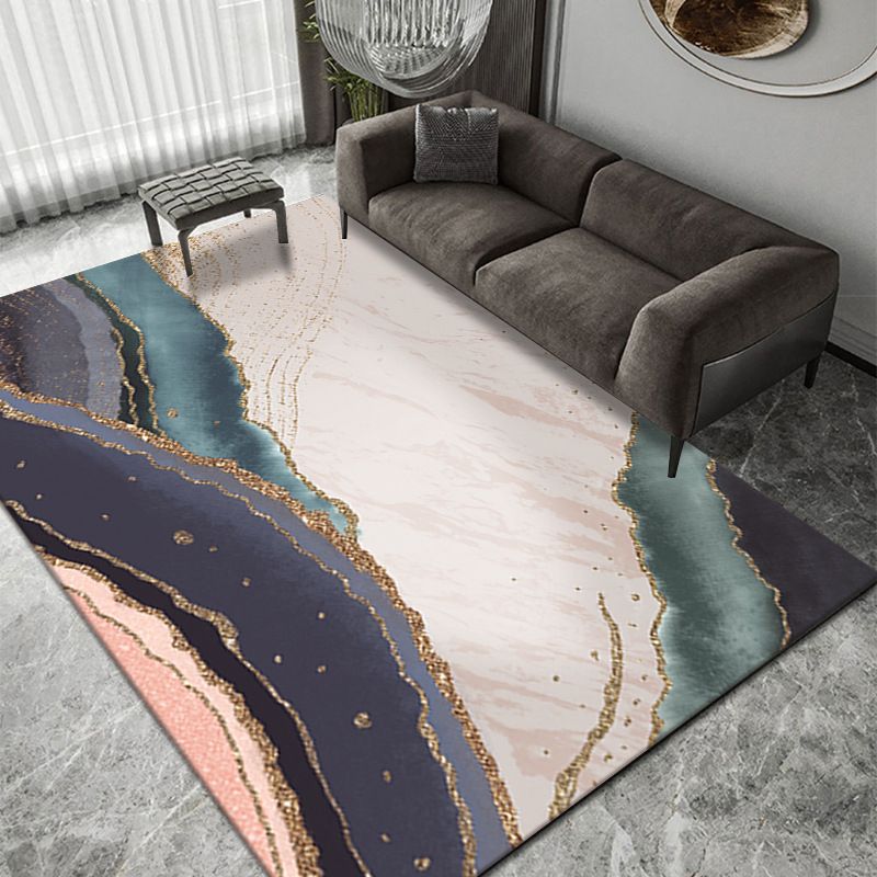 Luxurious Ink Painting Rug Abstract Polyester Indoor Carpet Non-Slip Backing Rug for Living Room