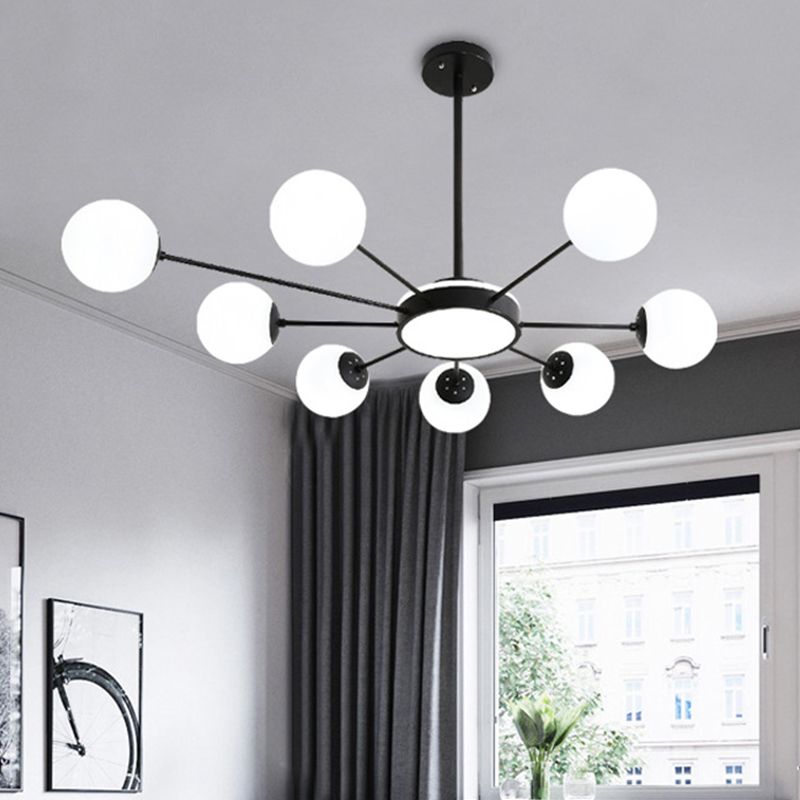 Wit glas rond kroonluchter verlichting modernisme 8 koppen hanglamp in het zwart
