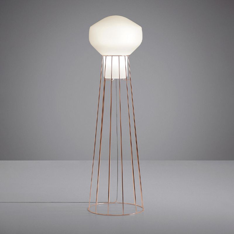 Luz de piso geométrica de oro negro/rosa con jaula de domo simple 1 lámpara de pie de metal de bombilla para sala de estar