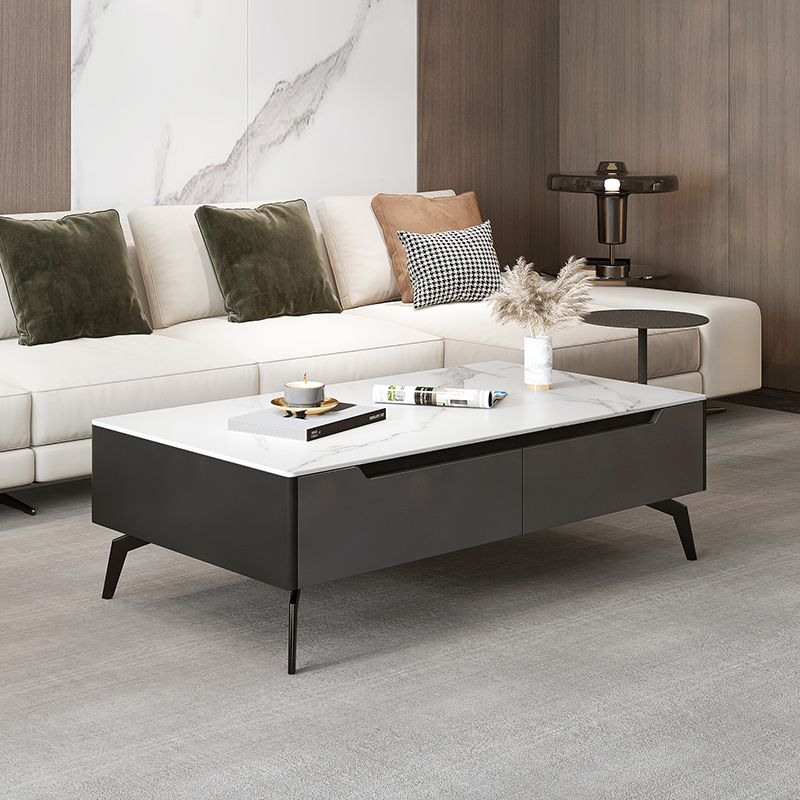Rectangular Slate Top Coffee Table with 4 Drawers Metal 4 Legs Cocktail Table