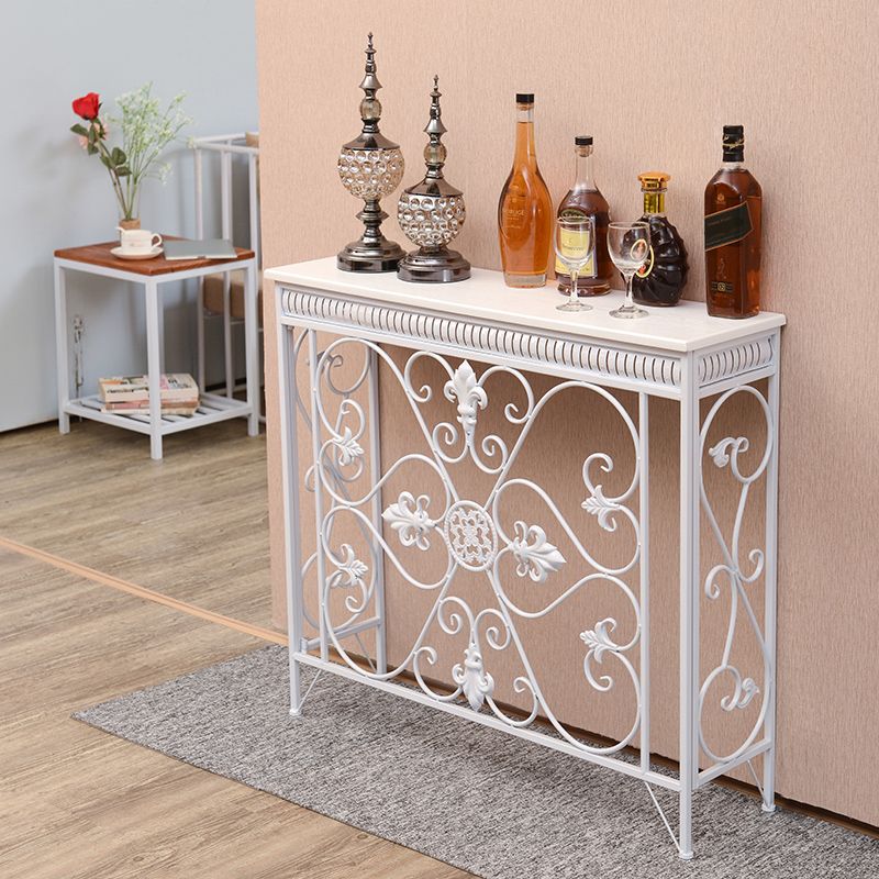 French Country Wood Frame Console Table Rectangle for Hall Dark Brown&White Sofa Table