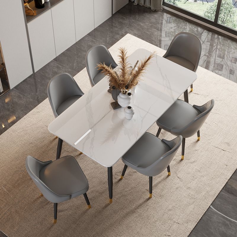 Scandinavian Dining Room Furniture Set Sintered Stone Rectangular Dining Table with Metal Base