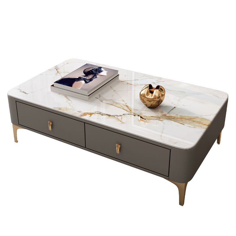 Modern Coffee Table Retangular Slate Cocktail Table with Drawers