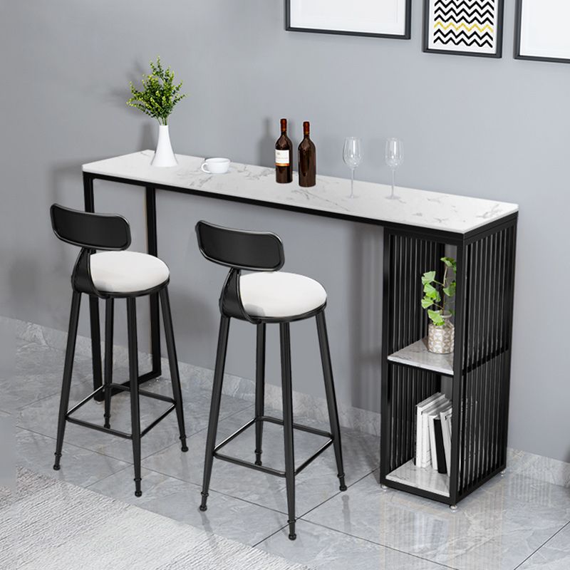 Stone Bar Dining Table Glam Rectangle Bar Table with Double Pedestal for Kitchen Porch