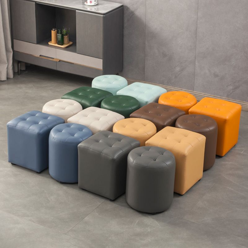 Contemporary Pouf Ottoman Genuine Leather Tufted Upholstered Solid Color Ottoman