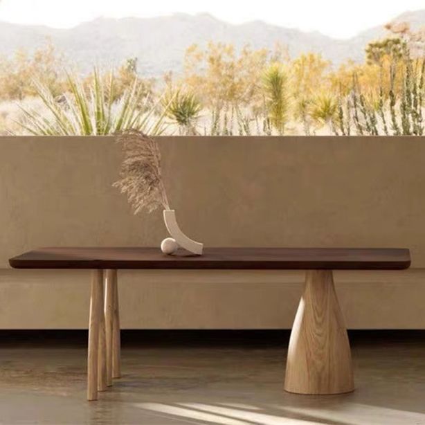 Minimalist Brown Kitchen Dining Table Solid Wood Rectangle Dining Table with Multi Legs Base