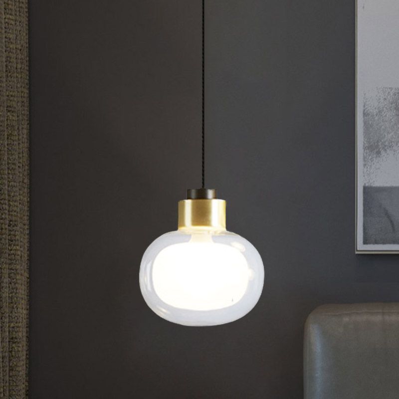Modern 1 Bulb LED Hanging Light with Clear Glass Shade Brass Oblong Suspension Lamp