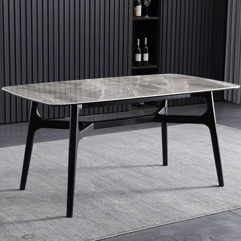 Industrial Rectangle Dining Table Gray Stone Top Table with Black Frame
