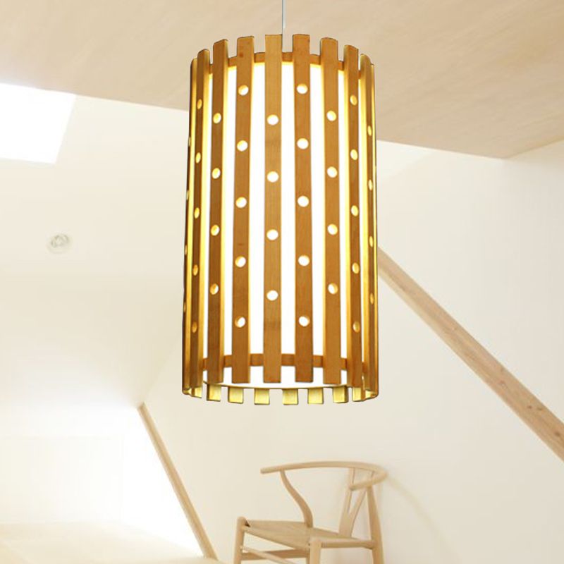 Zylinder Deckenleuchte moderne hohle Bambus -Einlampe Hängelampe im Beige für Wohnzimmer