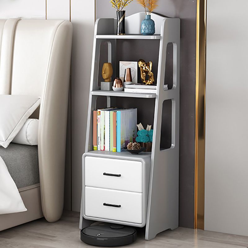 Modern Open Back Standard Bookshelf Wooden Bookcase with Drawers