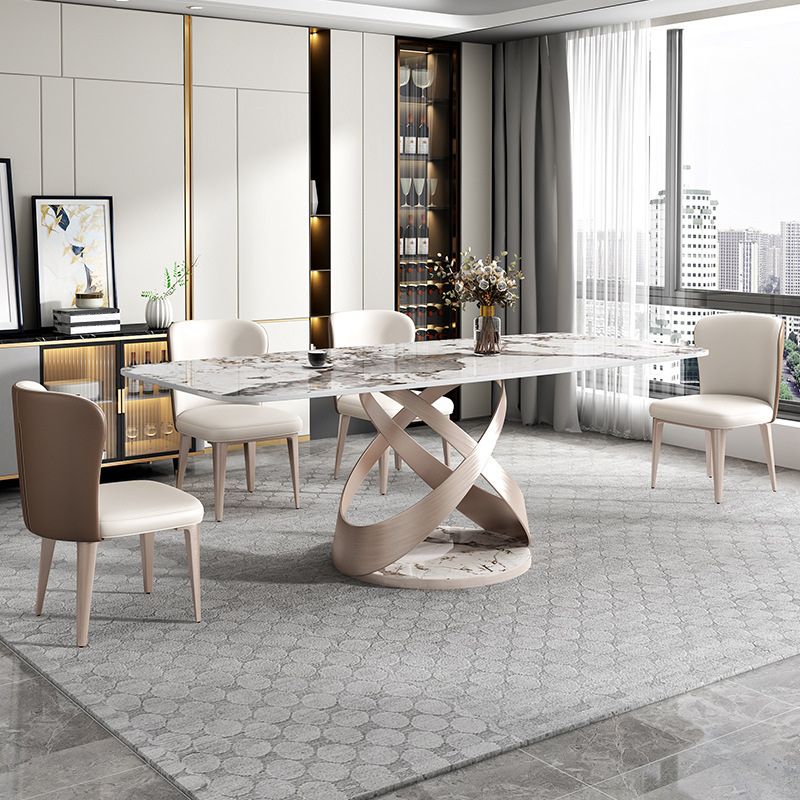 Stone Top Dining Table Modern Rectangle Dining Table with Pedestal Base