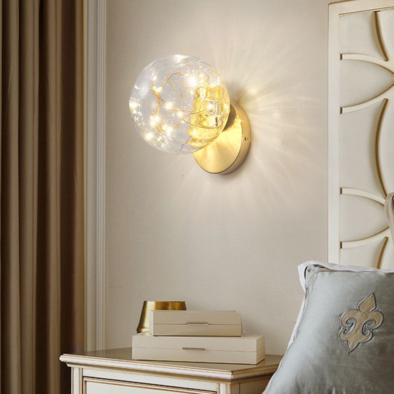 Transparent Glass Orb Mini Wall Lamp Nordic Style Creative LED Light Strings Bedside Light