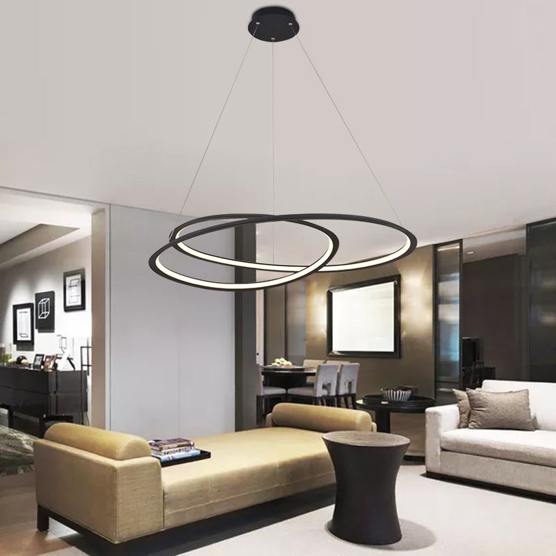 Living Room LED Chandelier Pendant Light Modern Black Chandelier Lighting with Spiral Metal Shade