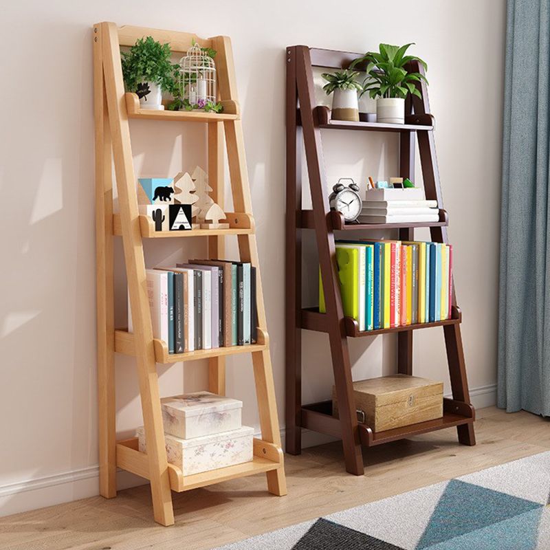Open Back Ladder Book Shelf Wooden Bookcase with Shelves for Study Room