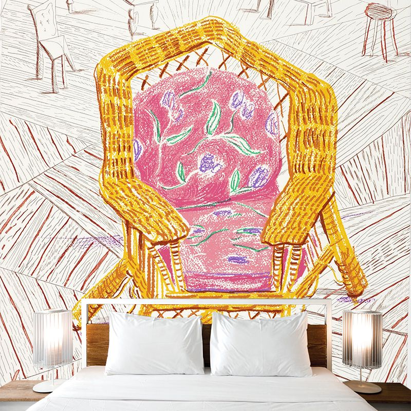 Pink-Yellow Chair Painting Mural Still Life Art Waterproofing Wall Decor for Living Room