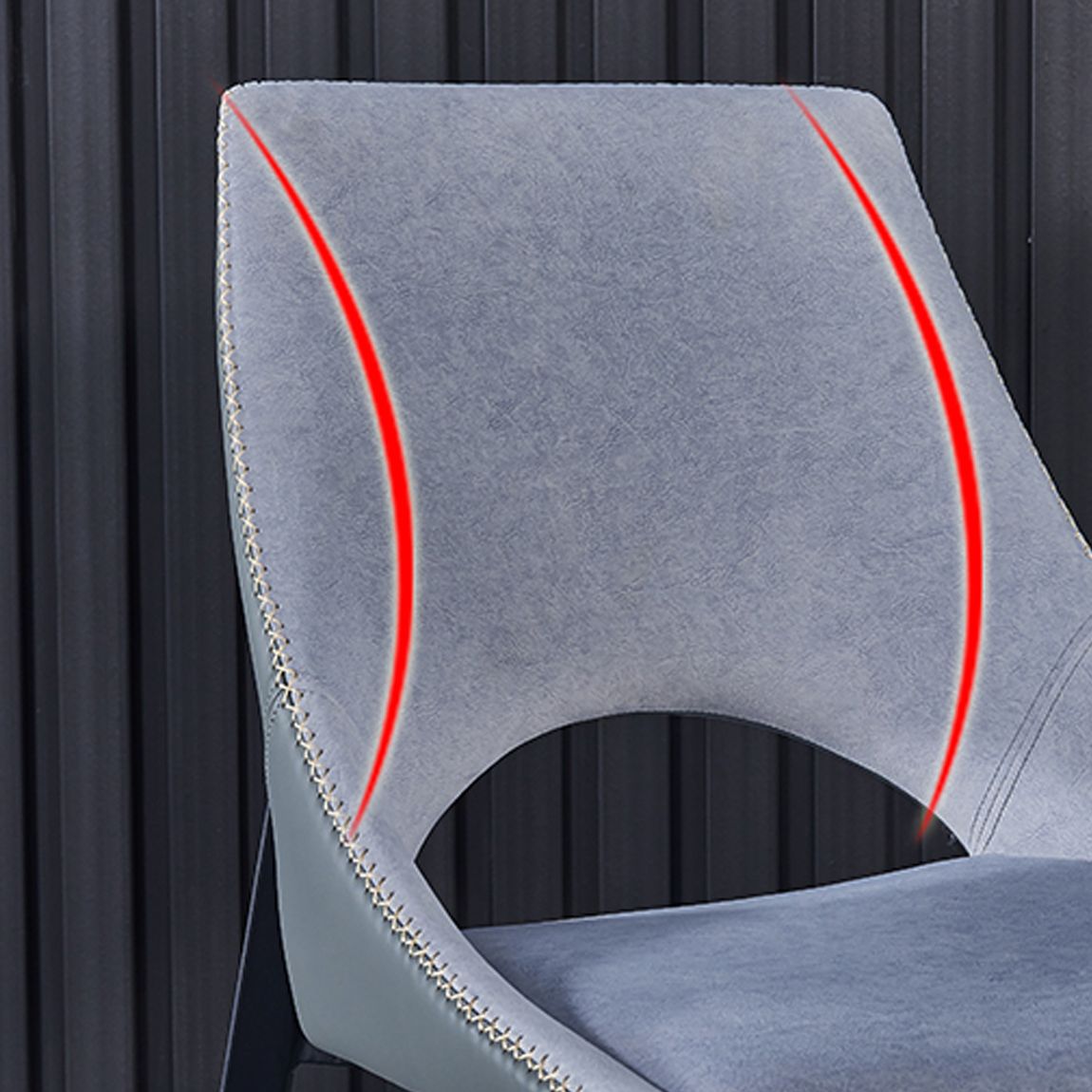 Silla lateral de cuero contemporánea para restaurante, silla de comedor con respaldo abierto y patas negras
