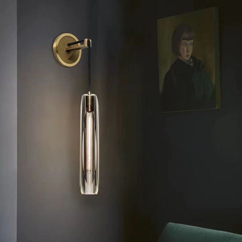 Modern Metal Wall Lighting Fixtures Cylinder Shape Wall Light with Crystal Shade