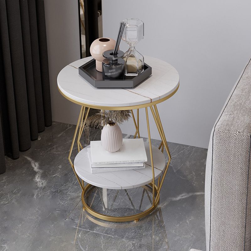 Frame Round Stone Side Table 19.7" W x 19.7" D x 23.6" H End Table with Storage Shelf