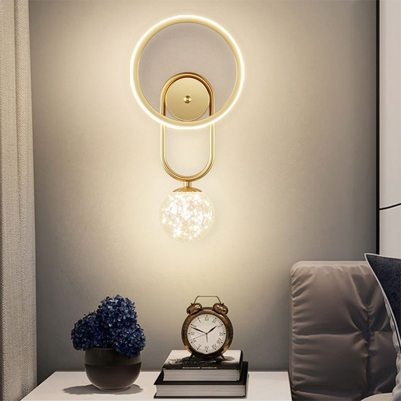 Glass Round Shape Wall Light Modern Style 2-Lights Wall Mount Light Fixture