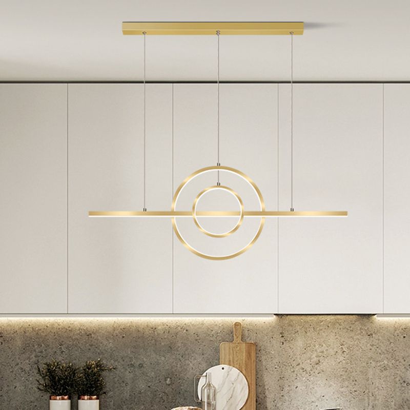 Gold 2-Ring Island Lighting Fixture Modern LED Metallic Pendant Lamp in Warm/White Light for Dining Room