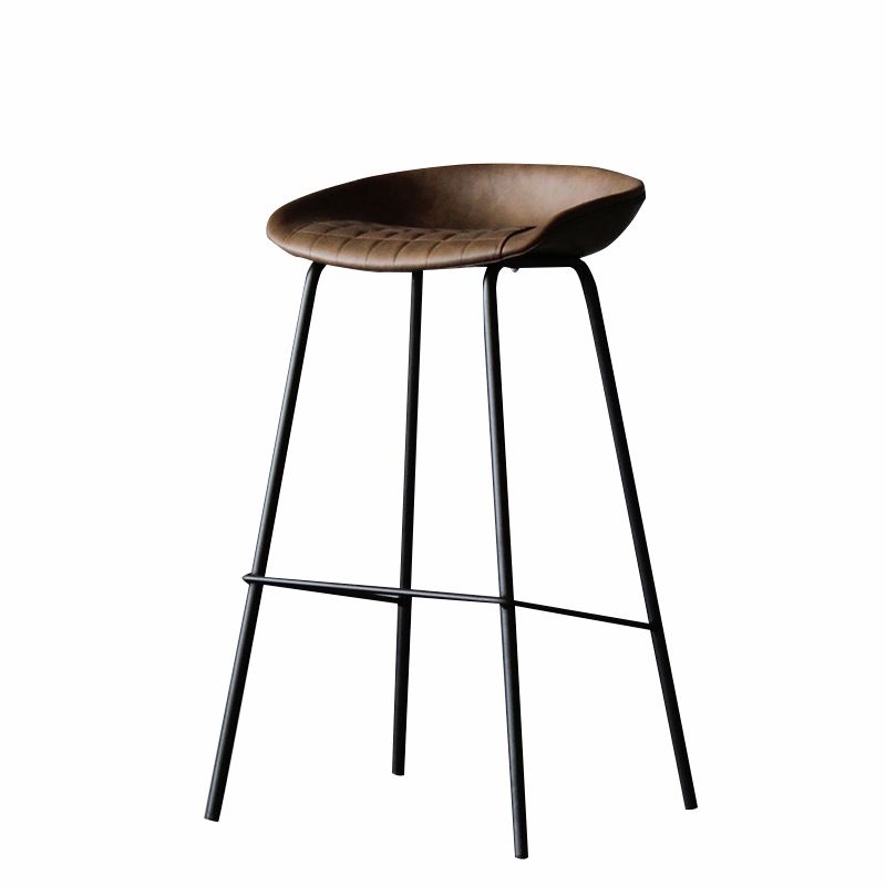 Industrial Matte Finish Leather Barstool Living Room Low Back Stool