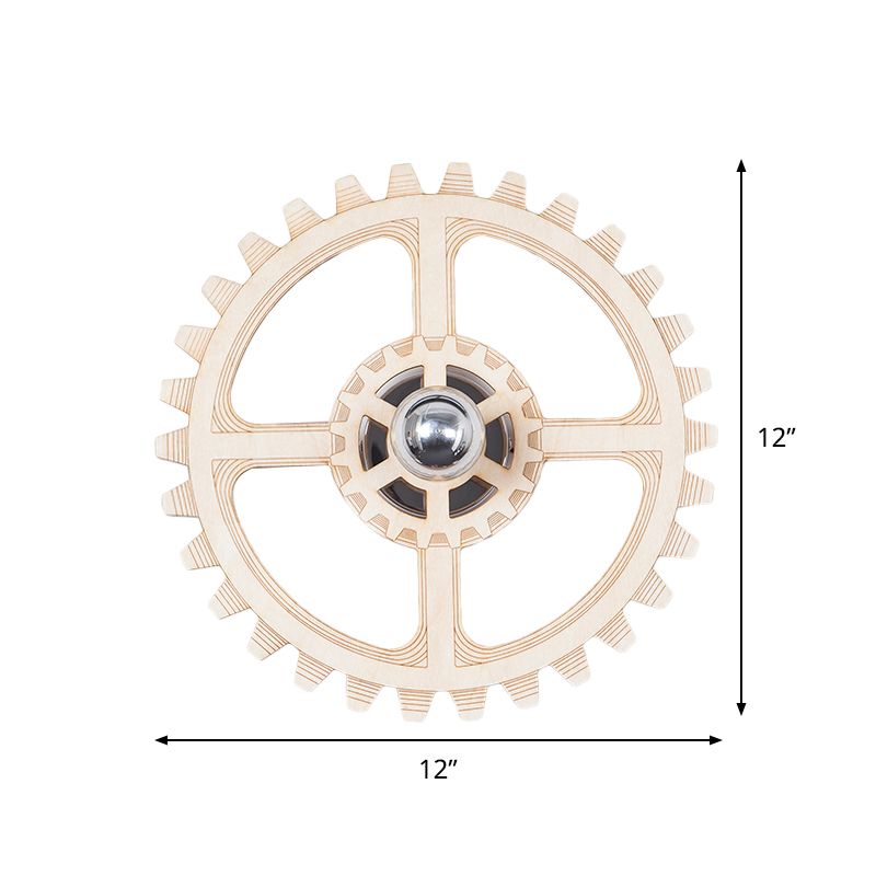 Gear Sconce Light Fixture Modern Novelty Wood 1-Light Parlor Wall Mounted Lamp with Exposed Bulb Design