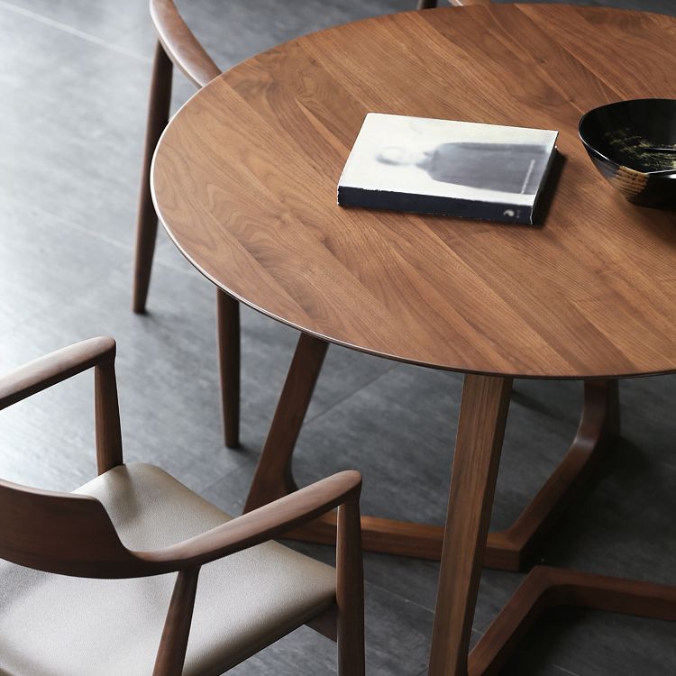 Table à manger ronde à Double piédestal, décontractée, couleur bois, fixe, en bois massif de pin