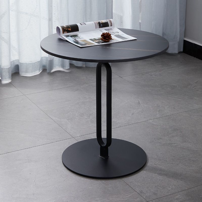 Stone Top Accent Side Table Round Pedestal Living Room Metal Corner Table