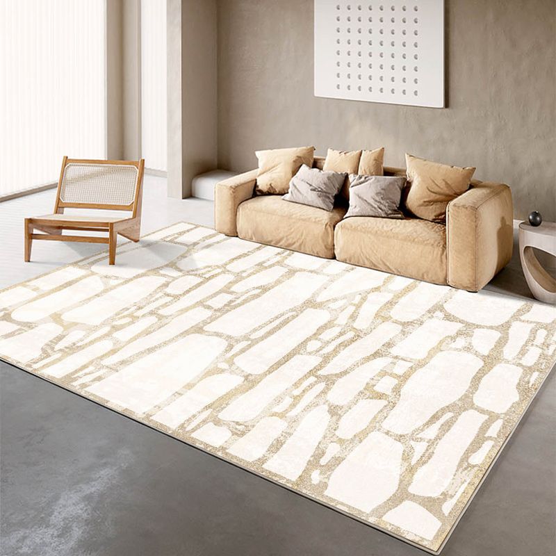 Apricot Modern Rug Geometric Pattern Polyester Area Rug Non-Slip Backing Rug for Home Decor