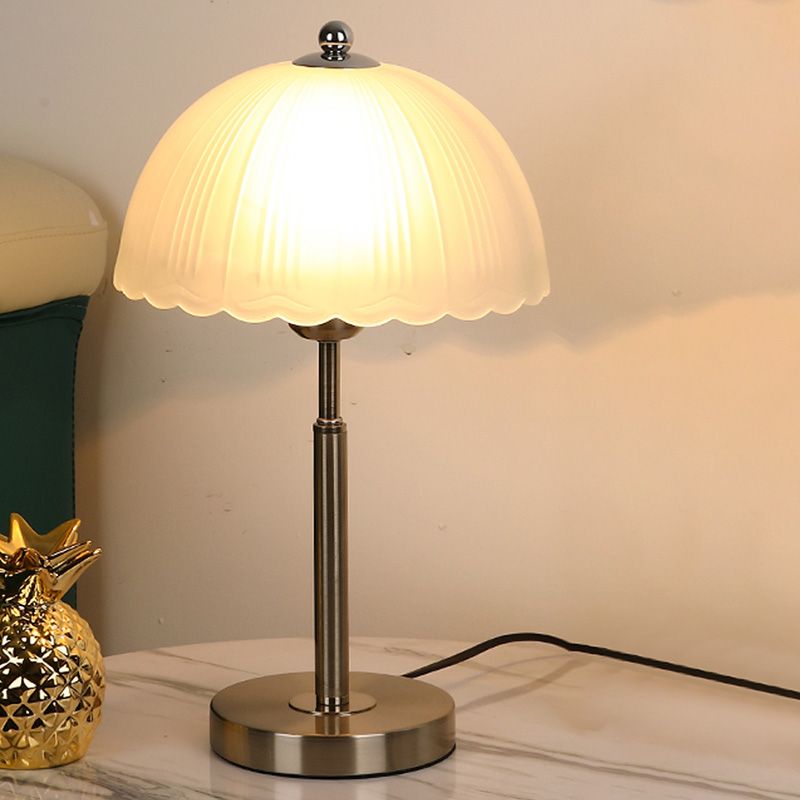 Frosted White Glass Scalloped Shade Night Lamp Modern 1-Head Table Light for Bedroom