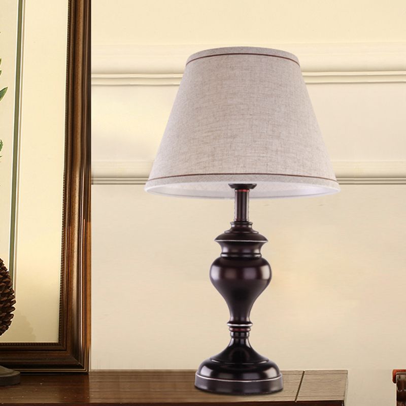 1 Bulb Fabric Night Lighting Countryside Black Finish Tapered Table Light with Urn Base