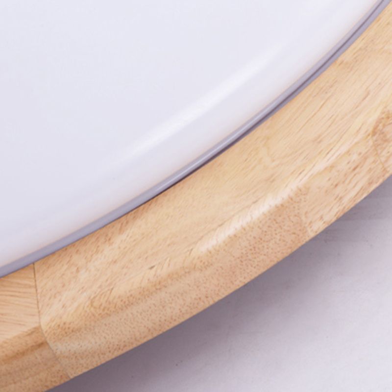 Round Shade Wood Flush Ceiling Light Modern Style 1 Light Flush Mount Fixture in Brown