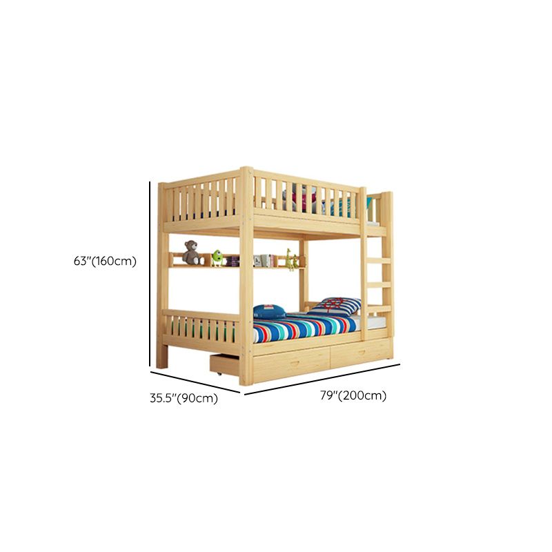 Solid Wood Bunk Bed Contemporary Rubberwood Bed with Headboard